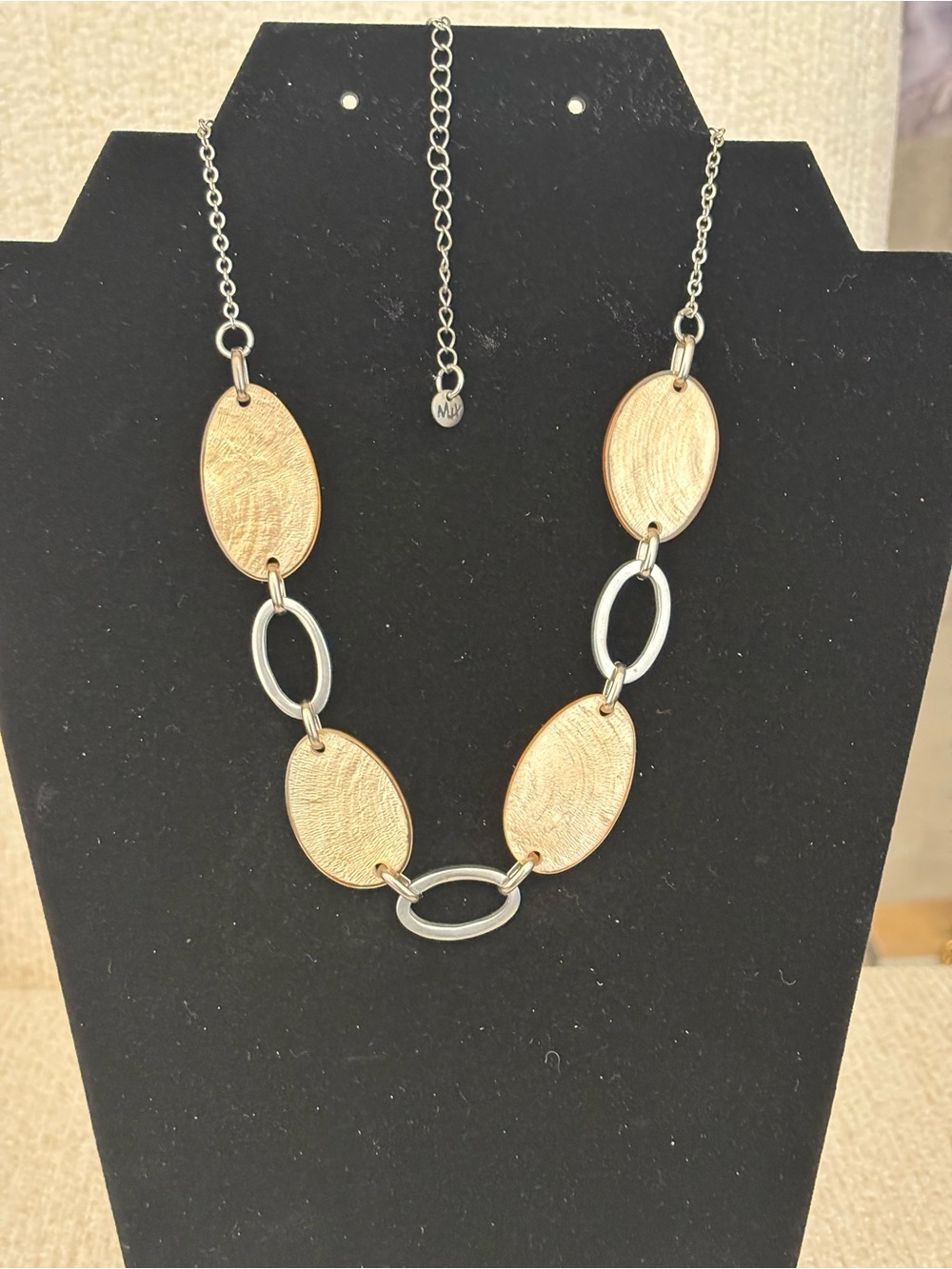 Culture Mix Brand - Two Tone Brushed Metal Oval Link Statement Necklace